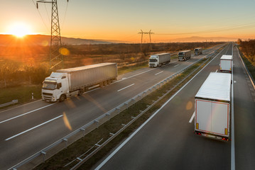 Convoys Transportation Trucks Passing Each