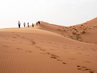 Fototapeta na wymiar grupo de turistas subiendo a una duna