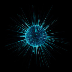Fototapeta premium 3d render of dark sphere with colorful particles are being emitted from. Fast technology concept. Speed of information transferring.