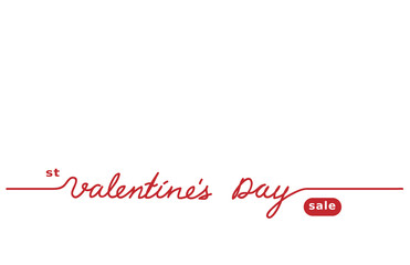 St Valentine's day sale, red line hand written text. Valentine's holiday discount, promotion banner, background.