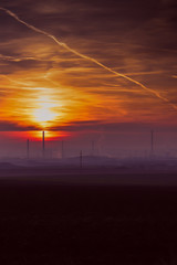 Beautiful red sunset over the chemical factory