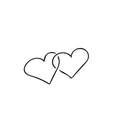 Two hearts hand drawn in doodle style. a pair of hearts connected