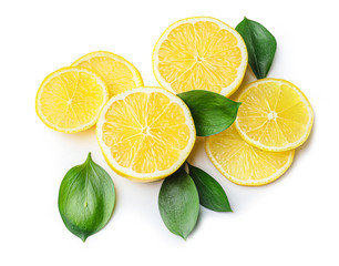 Ripe cut lemon on white background