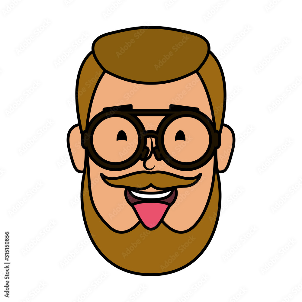 Wall mural young man head with beard and eyeglasses