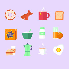 flat breakfast icon collection. flat design illustration