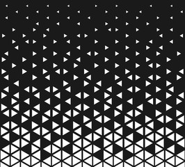 Halftone triangle abstract background. Black and white vector pattern.