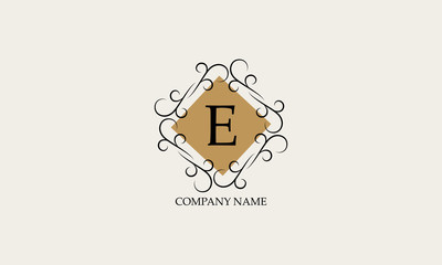 Elegant logo with letter E. Design of magnificent geometric monogram for business, boutique, hotel, fashion.