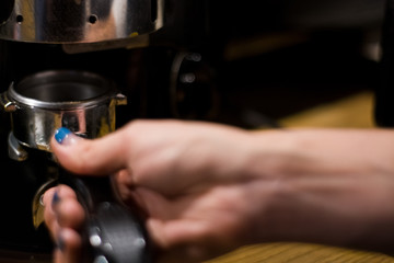 Cappuccino preparation process in coffee shop. Profession barista. The invigorating coffee drink.