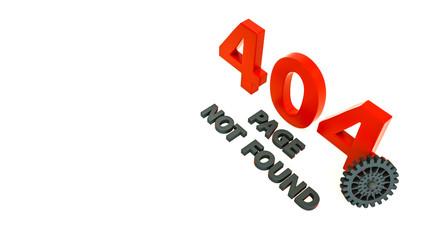 3d render of 404 error page with cog wheel. Page not found. Website under construction. Design of web page - disconnect banner for website