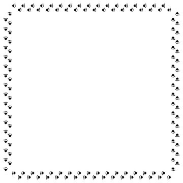 Square frame of black cat tracks. Isolated frame on white background for your design.