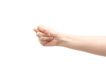 cropped view of woman showing zilch gesture isolated on white