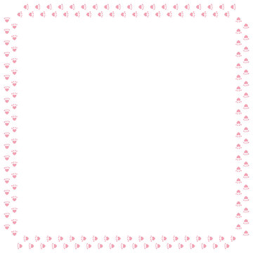 Square frame of pink cat tracks. Isolated frame on white background for your design.