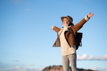 Happy young hiker outdoors