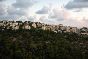 Fototapeta na wymiar Haifa homes at sunset