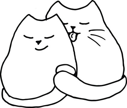 day of love, saint valentine day, 14 february, a couple of sweet kissing handdrawn pink cats homosexual gay couple boy and boy in love
