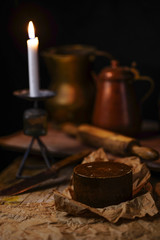Rustic dinner table with old candlestick