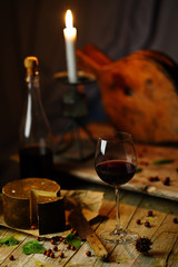 Rustic dinner table with old candlestick
