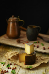 Rustic dinner table with old candlestick