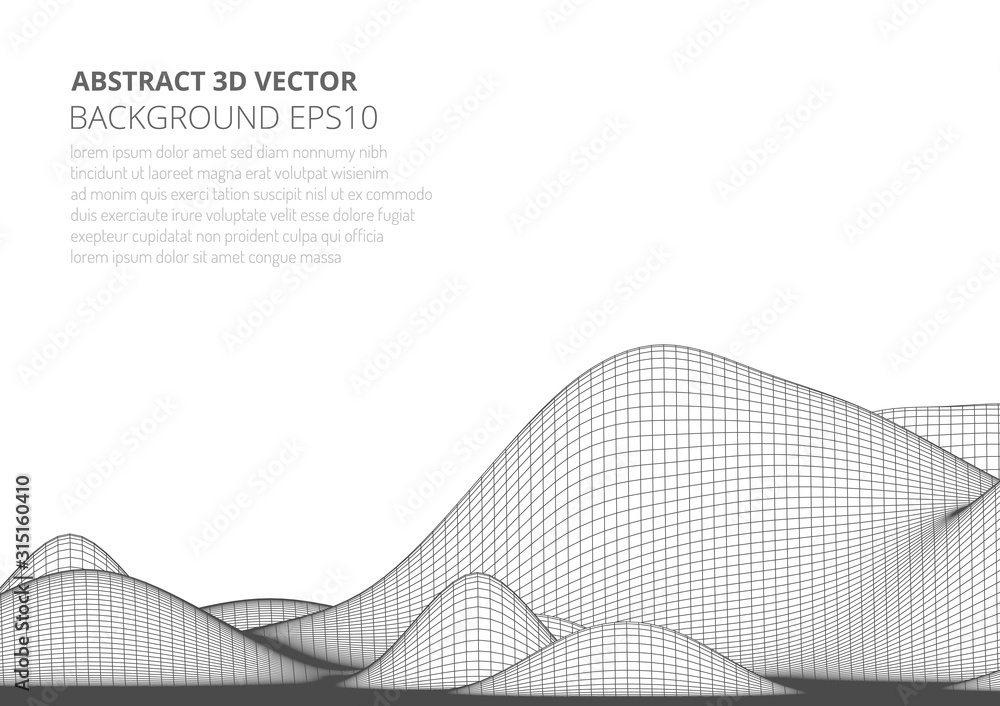 Poster abstract 3d image of a mountain with a polygonal mesh. view from a great height. landscape on a whit