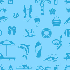 Seamless pattern with summer and beach objects.