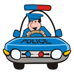 Obraz premium police man at car, funny vector illustration