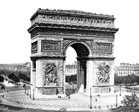 Arc de Triomphe, honours those who fought and died for France in the French Revolutionary and Napoleonic Wars. 1890s photograph litho real photo