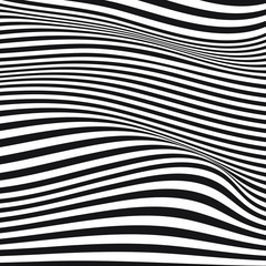 Abstract optical art background. Black and white wave stripes isolated. Vector illustration