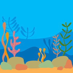 Multilayer Underwater world, landscape with seaweed. the silhouette of the plants in a flat cartoon style.