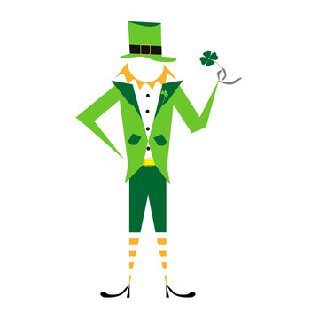 Leprechaun saint patrick character day celebration green clover traditional in flat design vector illustration