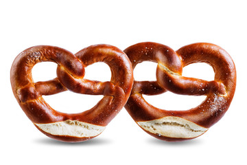 Pretzel with salt on a white isolated background