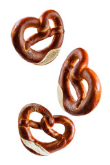 Pretzel with salt on a white isolated background