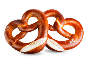 Pretzel with salt on a white isolated background