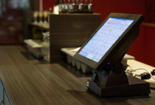 Point of sale system in a restaurant. Close-up view.