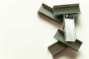 Office staples. Metal. White background. Stationery. White.