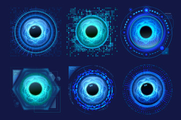 Set of isolated eyes scanner. Eyeball recognition
