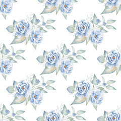 Vintage floristic composition watercolor hand drawn seamless pattern
