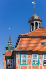 Fototapeta na wymiar Town hall and church tower in Boizenburg, Germany
