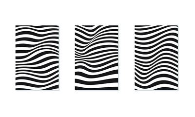 Abstract optical art background. Black and white wave stripes isolated. Vector illustration