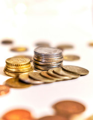Money from different countries on a white background
