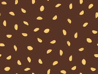 Peanut seamless pattern. Roasted peanuts. Background design for printing on wrappers, packaging, fabrics and wallpapers. Vector illustration