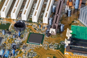 Electronic circuit and chips details at computer mainboard