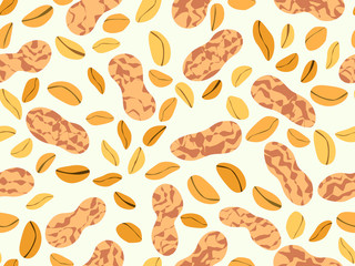 Peanut seamless pattern. Roasted peanuts in shell. Background design for printing on wrappers, packaging, fabrics and wallpapers. Vector illustration