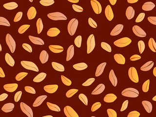 Peanut seamless pattern. Roasted peanuts. Background design for printing on wrappers, packaging, fabrics and wallpapers. Vector illustration