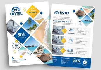 Flyer Layout with Geometric Elements and Hospitality Icons