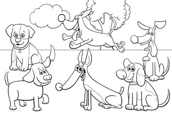 cartoon dogs group coloring book page
