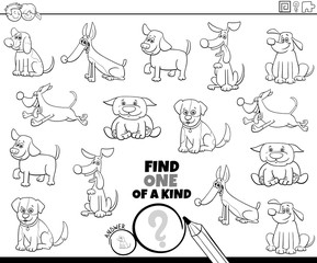 one of a kind game with dogs color book page