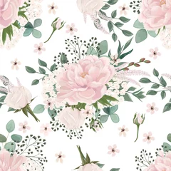 Papier Peint Lavable Blanc Beau motif transparent coloré avec des fleurs de pivoine. Illustration vectorielle. SPE 10