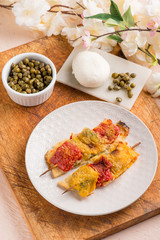 capsicum skewer with mozzarella and capers