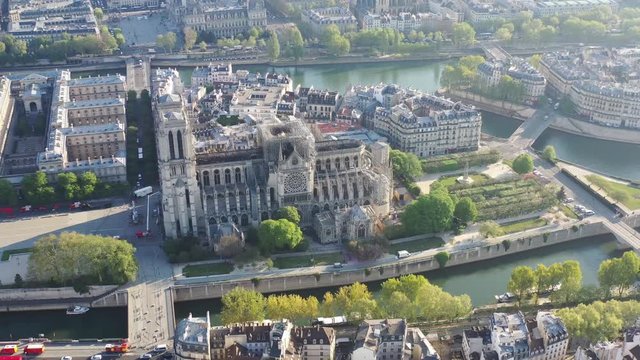 Paris - Notre Dame Church fire aftermath - 4K aerial videos