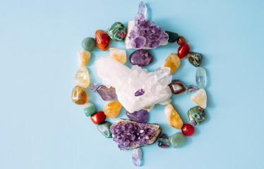 Setting up a semi precious stone crystal grid in home helps your intentions to manifest concept....